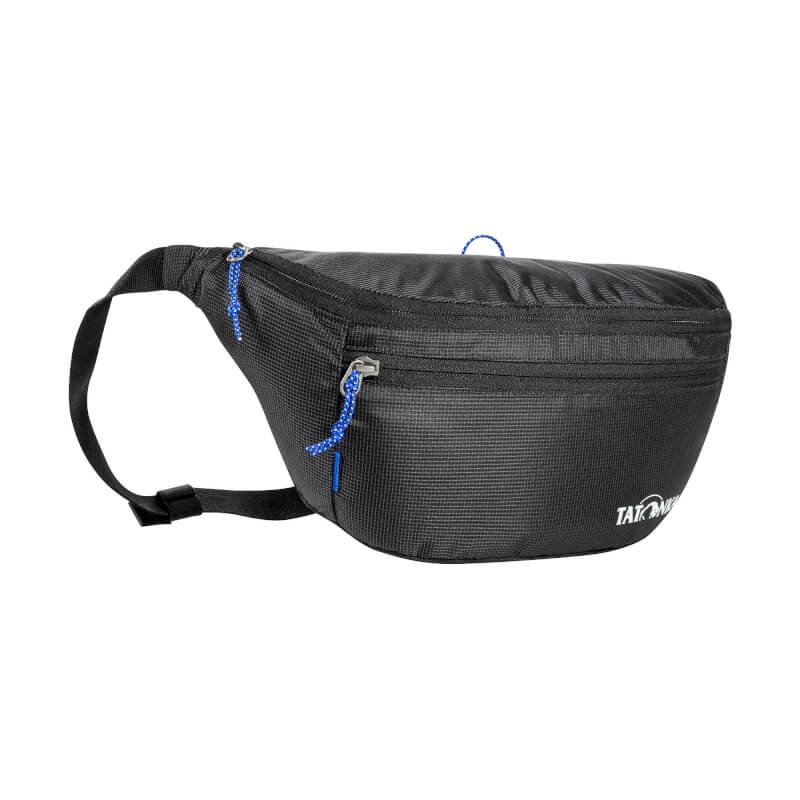 Front three quarter view of Tatonka Ilium bum bag with zip main compartment, adjustable hip belt and front pocket with zip - Black | TA2212.040