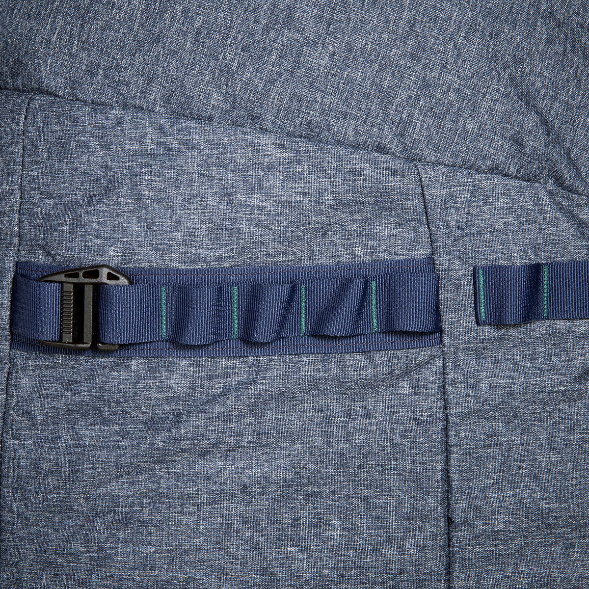 Close up of side hook and loop tensioner on a Tatonka Duffel Roller - Navy