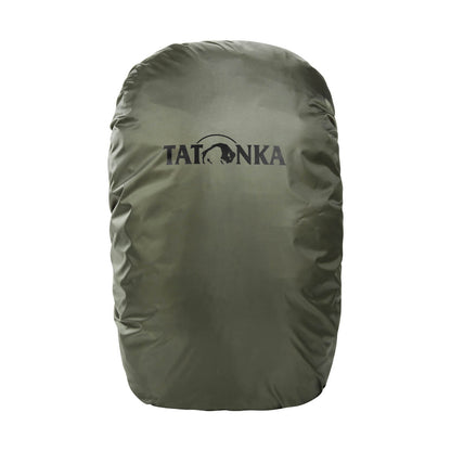 Front view of extra small Tatonka branded lightweight, water-resistant pack rain cover – Stone Olive Grey