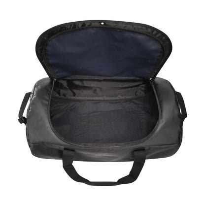 Open view showing the main compartment of the Tatonka Basic Barrel 85 L in matte black | TADI.6982.408